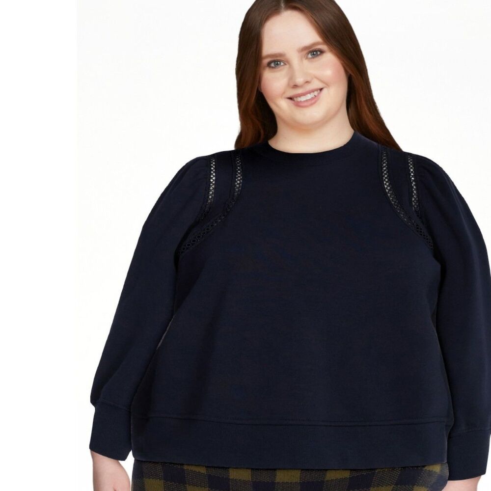 Free Assembly Women's French Terry Sweatshirt with Lace Inset